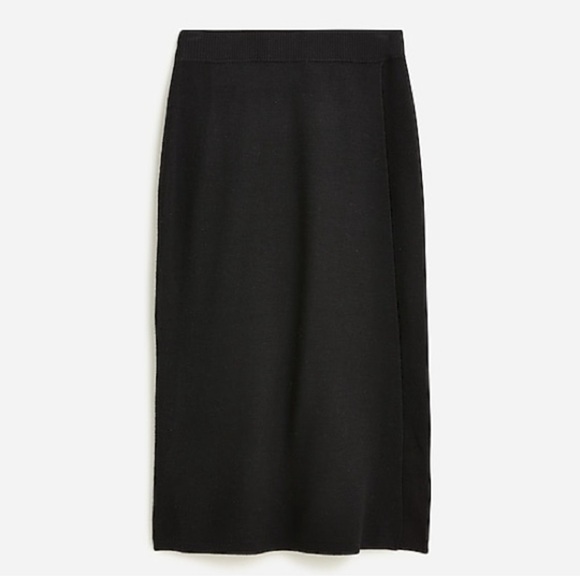 J. Crew Black Wrap Long Sweater Skirt Merino Wool Small NWT - Picture 1 of 12